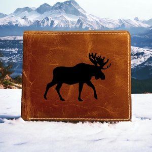 Moose Shape Leather Wallet Bifold Wild 100% Genuine Buffalo Premium Quality NEW